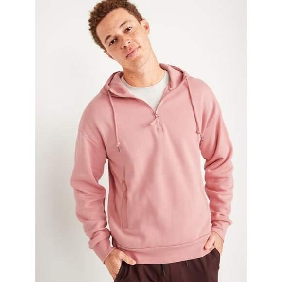 Old Navy Hoodie Pink Quarter Zip Hybrid Pocket Pullover Sweater - Picture 1 of 10